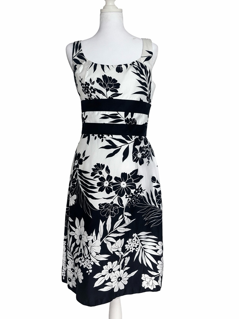 Donna Ricco New York Floral Sheath Dress Black White Size 6 Cotton Blend